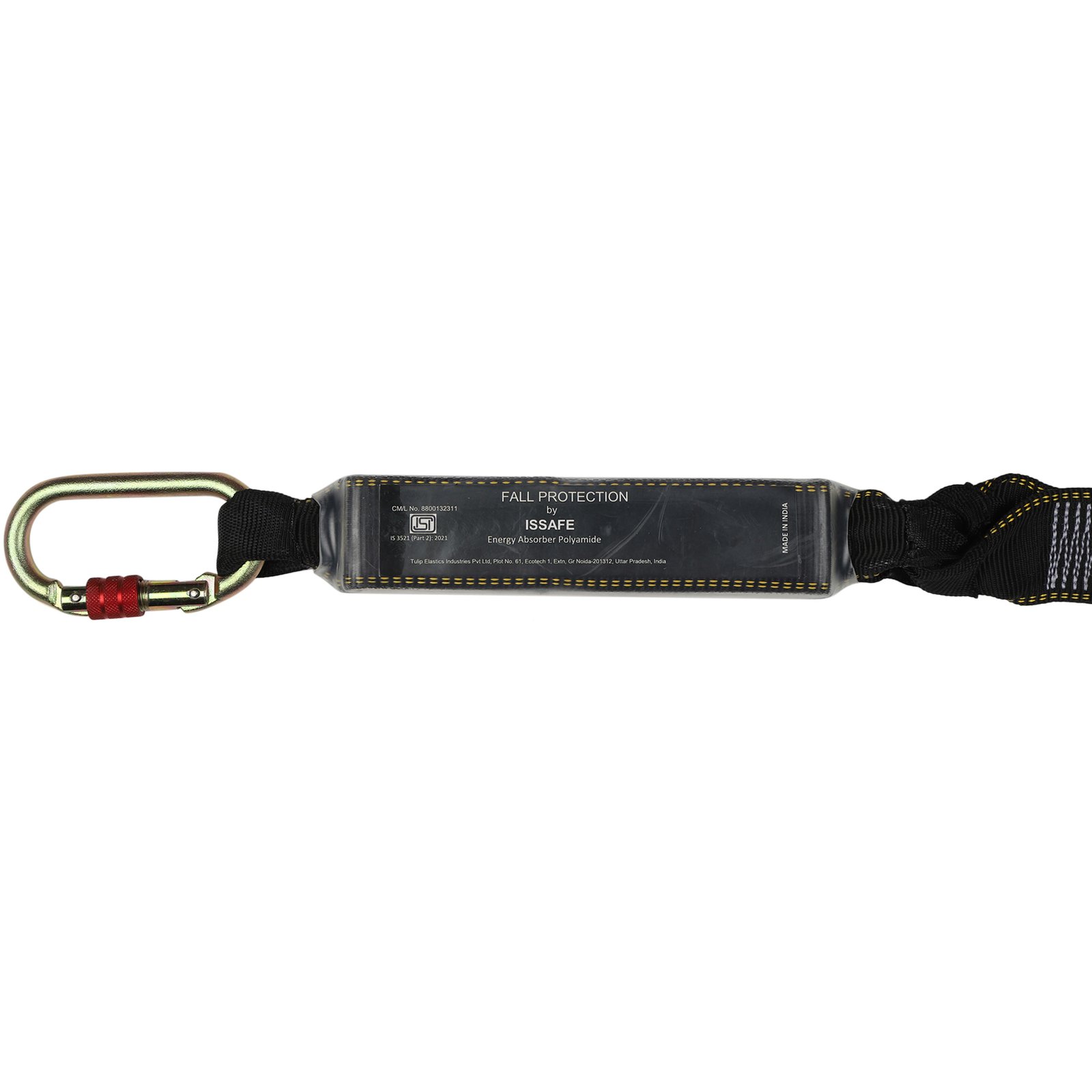 Shock Absorbing Lanyard with Energy Absorber and One Side Carabiner and Scarrolding Hook on the Other - Image 4