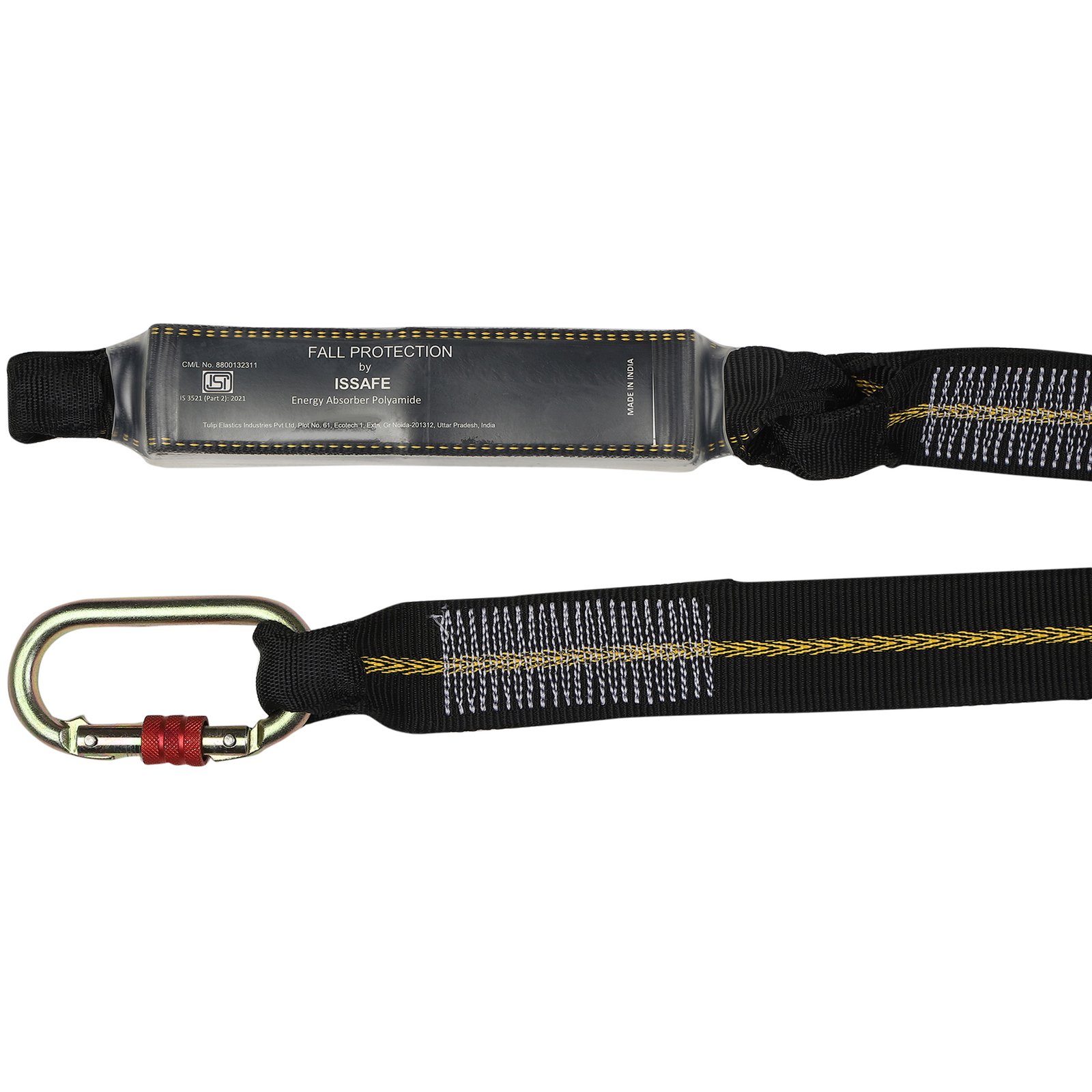 Energy Absorbing Webbing Lanyard with Loop Attachment and Carabiner Anchorage - Image 2