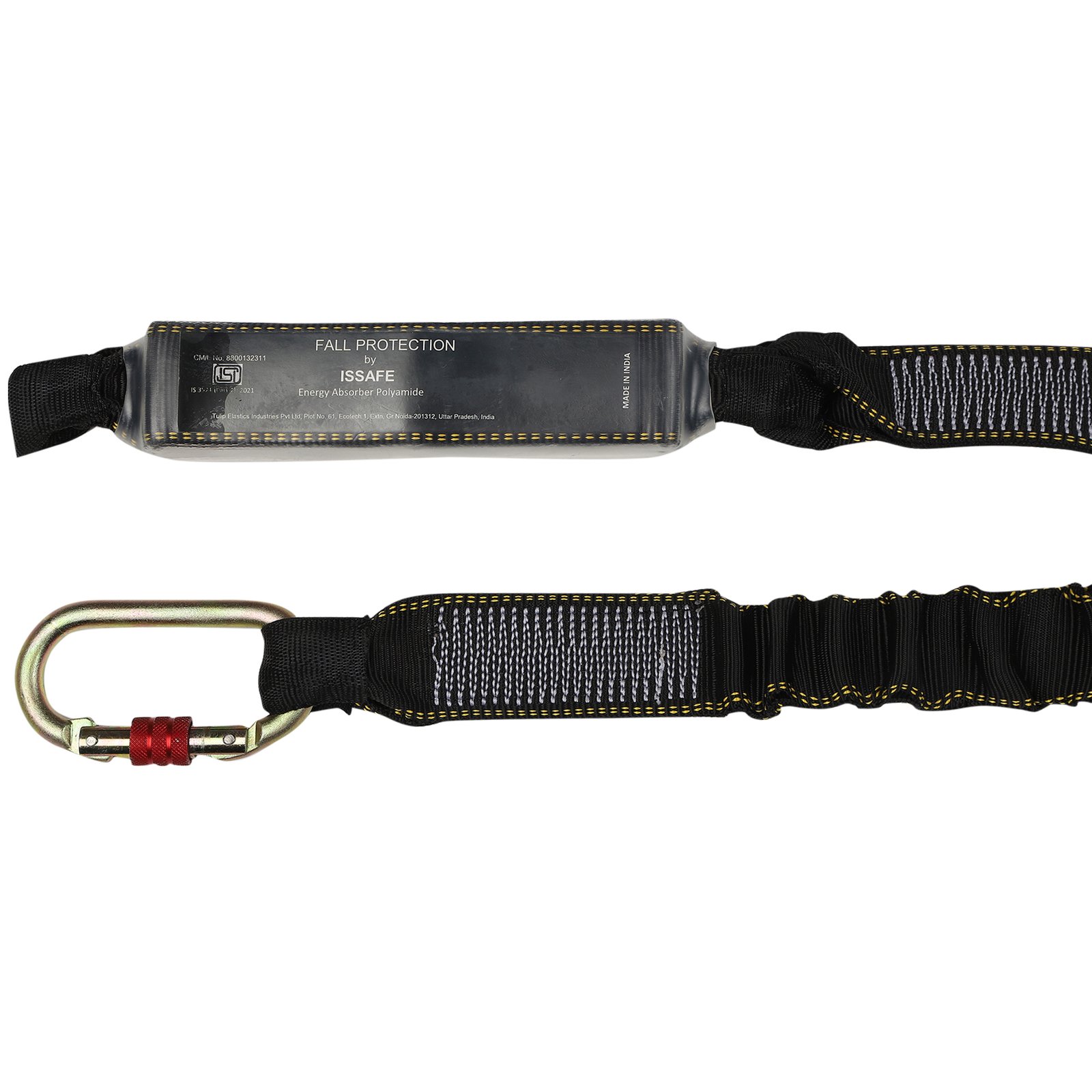 Shock Absorbing Lanyard with Energy Absorber and One Side Loop and Carabiner on the Other - Image 2