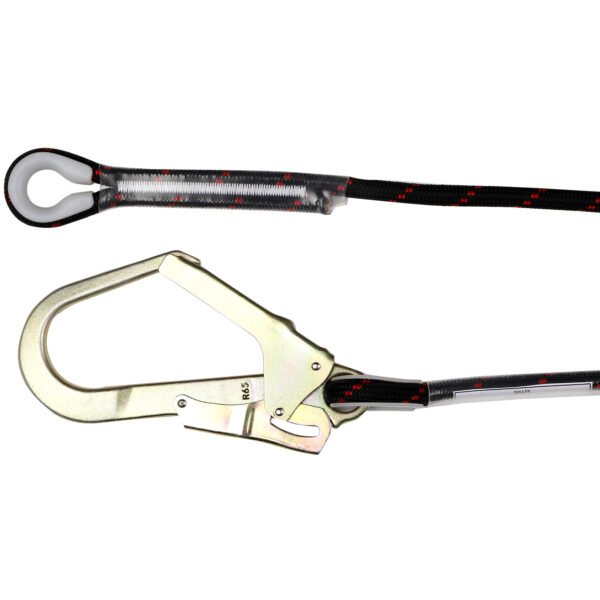 Adjustable Restraint Kernmantle Rope Lanyard with One Side Loop and Scarrolding Hook on the Other - Image 2
