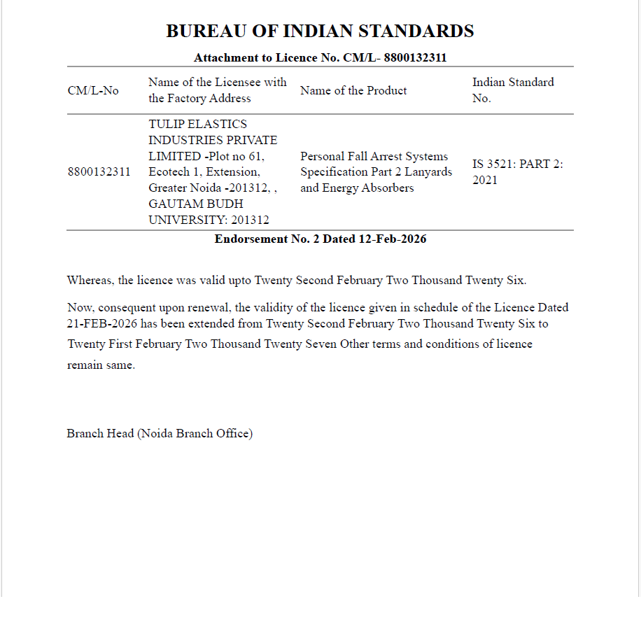 BIS - Bureau of Indian Standard Fall Protection Harness