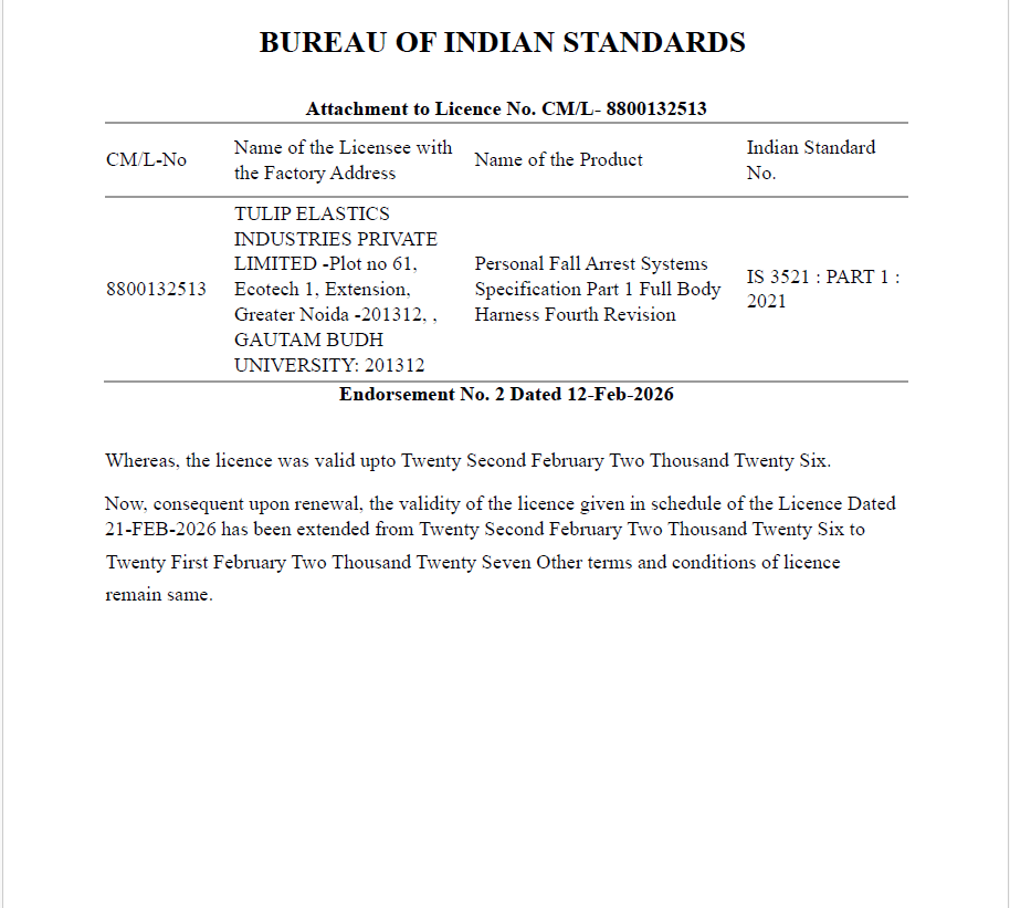 BIS - Bureau of Indian Standard Fall Protection Harness